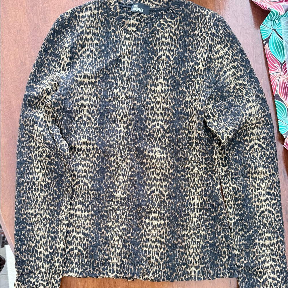 The Kooples Animal Print Crewneck Sweater - Black & Tan